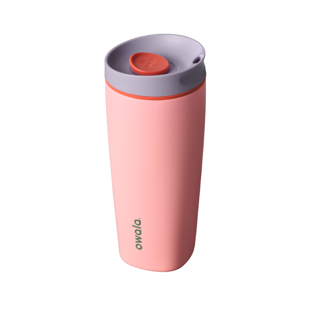 SmoothSip Slider 20oz, peach orange body with white lid and yellow slider button